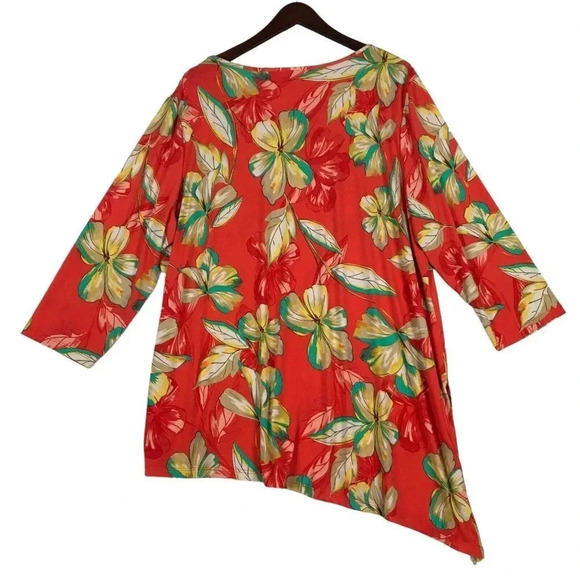 Susan Graver Blouse Womens Size XL Orange Tunic Top Asymmetrical Hem 3/4 Sleeve - Picture 6 of 12